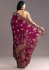 Wine Dola Silk Woven Motif Saree With Scallop Border