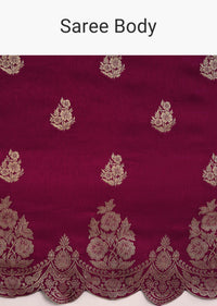 Wine Dola Silk Woven Motif Saree With Scallop Border