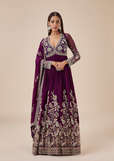 Wine Georgette Sequin Embroidered Anarkali Suit