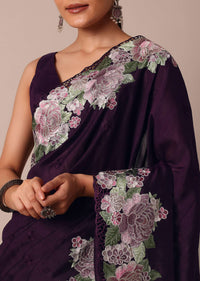 Wine-Hued Semi Tussar Silk Saree With Resham Thread Work