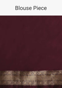 Wine Purple Banarasi Saree In Pure Handloom Silk With Woven Floral Jaal And Floral Border Along With Unstitched Blouse Piece Online - Kalki Fashion