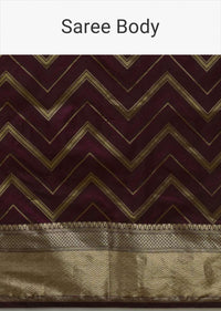 Wine Purple Pure Handloom Saree In Silk With Woven Chevron Design Online - Kalki Fashion