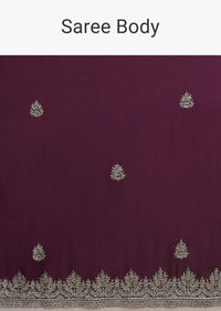 Wine Purple Saree In Chiffon Satin With Hand Embroidered Cut Dana Work Along With Unstitched Blouse Online - Kalki Fashion