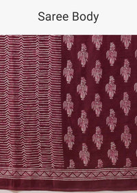 Wine Saree In Satin Blend With Batik Print And Butti Online - Kalki Fashion