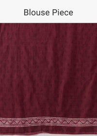 Wine Saree In Satin Blend With Batik Print And Butti Online - Kalki Fashion