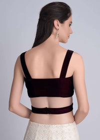 Wine Sleeveless Blouse In Velvet With Cut Out At The Waist