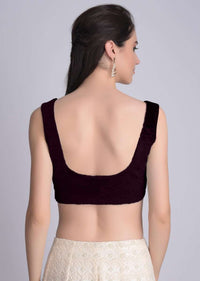 Wine Sleeveless Blouse In Velvet With U Neckline