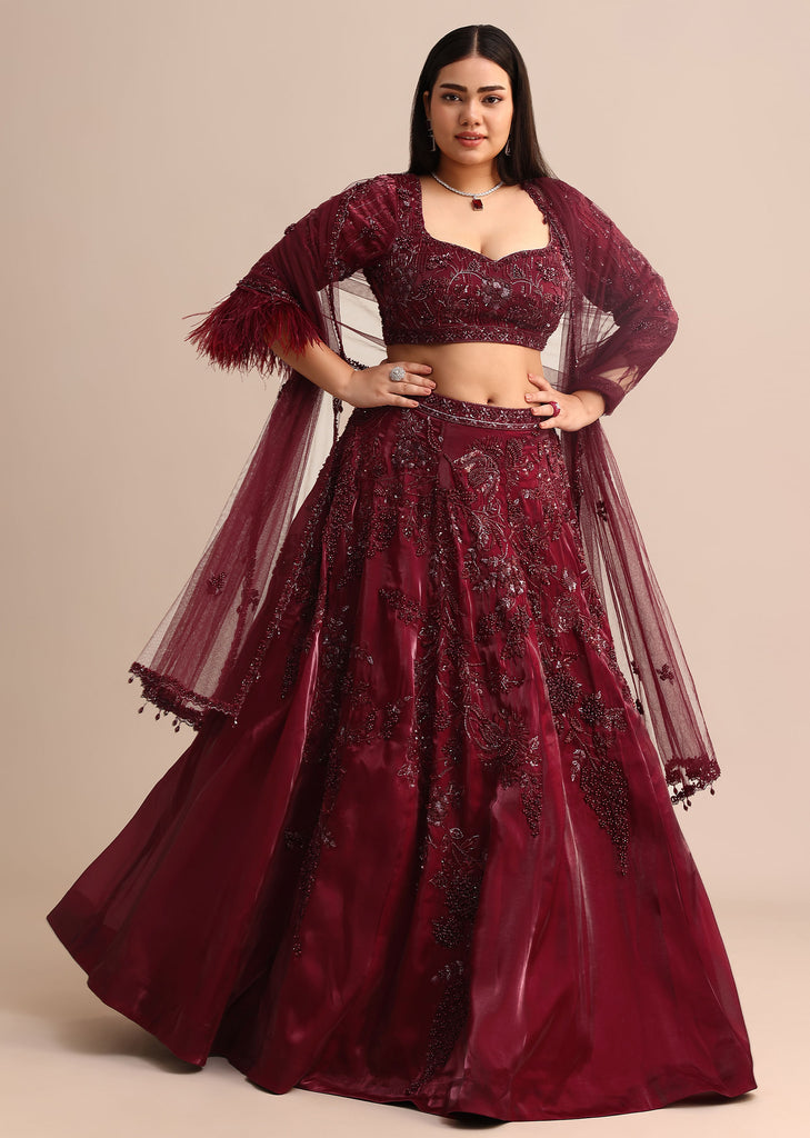 Wine Bridal Lehenga With Dupatta