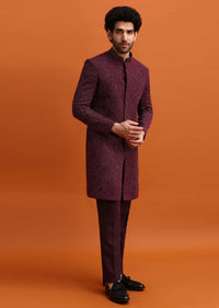 Wine Cutdana Embroidered Sherwani For Men