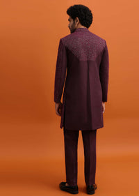 Wine Cutdana Embroidered Sherwani For Men