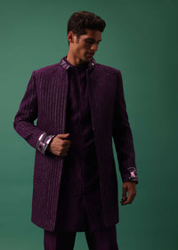 Wine Dyed Cotton Jacket Set With Detailed Kurta