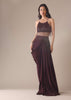 Wine Embroidered Drape Skirt And Blouse Set In Crepe