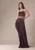 Wine Embroidered Drape Skirt And Blouse Set In Crepe