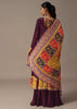 Wine Embroidered Kurta Palazzo Set With Mirror Work Dupatta