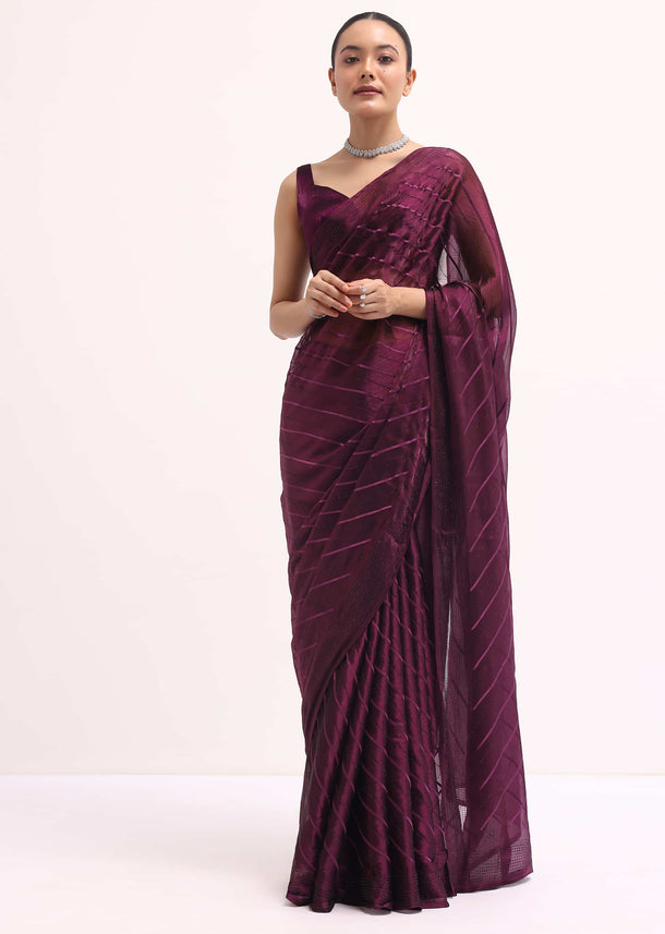 Wine Glass Tissue Saree In Swarovski With Unstitched Blouse