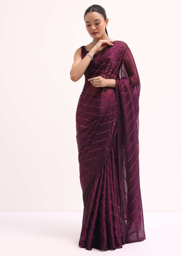 Wine Glass Tissue Saree In Swarovski With Unstitched Blouse