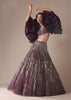 Wine Heavy Embroidered Bridal Lehenga With Long Ruffle Sleeves