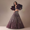 Wine Heavy Embroidered Bridal Lehenga With Long Ruffle Sleeves