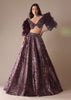 Wine Laser Cut Bridal Lehenga WIth Big Ruffle Sleeves