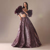 Wine Laser Cut Bridal Lehenga WIth Big Ruffle Sleeves