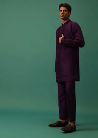 Wine Open Jodhpuri Jacket Set With Detailed Kurta