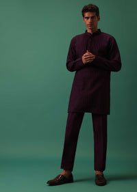 Wine Open Style Jodhpuri Jacket Set With Pleated Kurta