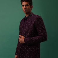 Wine Open Style Jodhpuri Jacket Set With Pleated Kurta