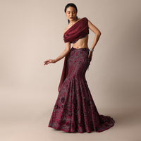 Wine Opulent Fish Cut Lehenga And Embellished Jacket Duo