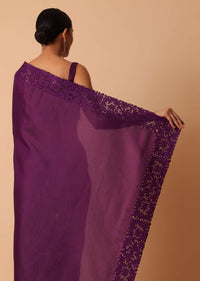 Wine Organza Saree With Lace Border And Unstitched Blouse Piece