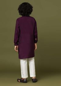 Wine Purple Embroidered Kurta And Pant Set In Silk