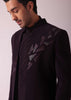 Wine Purple Embroidered Indowestern In Suiting Fabric
