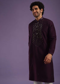 Wine Purple Kurta Set In Art Silk With Mirror Embroidery