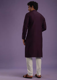 Wine Purple Kurta Set In Art Silk With Mirror Embroidery