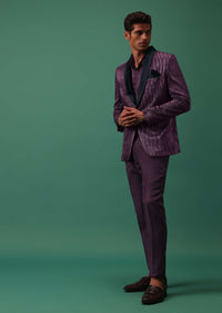 Wine Purple Pleated Tuxedo Set In Shimmer