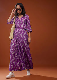 Violet Purple Printed Co-ord Set In Muslin