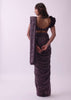 Wine Purple Pre Stitched Saree And Blouse Set In Sequins With Embroidered Belt