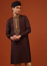 Wine Purple Thread Woven Silk Kurta Set