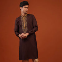 Wine Purple Thread Woven Silk Kurta Set