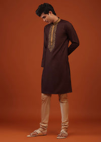 Wine Purple Thread Woven Silk Kurta Set