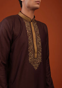 Wine Purple Thread Woven Silk Kurta Set