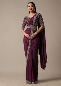 Wine Ready Pleated Saree With Embellished Blouse