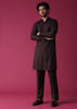 Wine Red Jacket Kurta Set In Silk With Heavy Threadwork And Abla