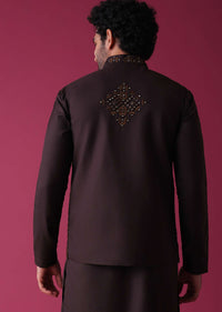 Wine Red Jacket Kurta Set In Silk With Heavy Threadwork And Abla