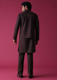 Wine Red Jacket Kurta Set In Silk With Heavy Threadwork And Abla