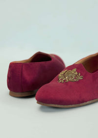 Valentine Red Juttis For Men In Suede With Embroidery