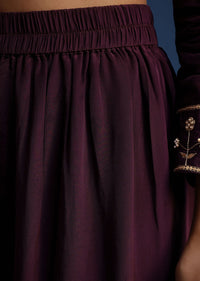 Wine Satin Zardozi Embroidered Anarkali And Palazzo Set