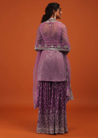 Wine Sharara Suit In Georgette With A Net Dupatta