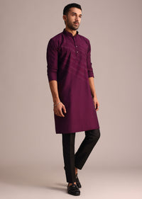 Wine Silk Blend Hand Embroidered Kurta Set