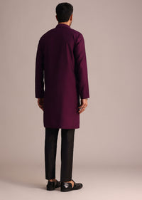 Wine Silk Blend Hand Embroidered Kurta Set