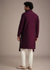 Wine Silk Blend Kurta Set With Thread Work Dupatta
